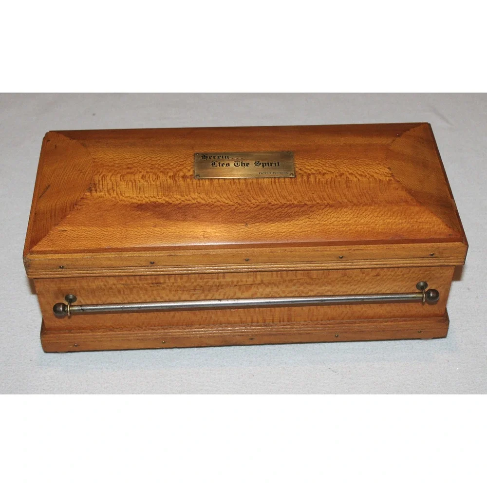 vintage wooden coffin casket liquor music box with 4 glasses WORKS!